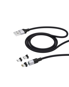 Дата кабель USB 3 в 1 micro USB USB C Ligthning 2 4A магнитный ткань черный крафт Deppa
