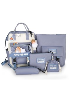 Рюкзак школьный для девочки 5 в 1 Корейский стиль синий Rafl russia