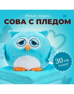 Мягкая игрушка Сова с пледом 30 см голубая Торговая федерация