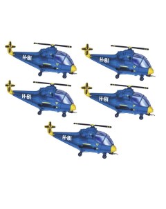 Набор 5 шт Воздушный шар FLEX METAL Вертолет 25х43 см синий Flexmetal