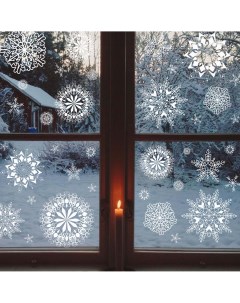 Новогодние наклейки Снежинки белые двусторонние на прозрачной основе Verol