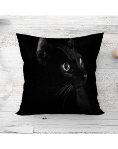 Подушка декоративная Черный кот на черном велюр Zaberite