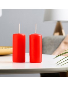 Свеча цилиндр 4х9 см набор 2 шт красная Омский свечной