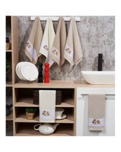 Набор кухонных вафельных полотенец 45х70 см 12 шт хлопок бежевый коричневый Atlasplus