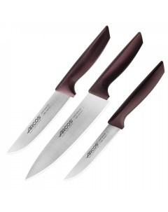 Набор кухонных ножей в коробке 3 шт 110 мм 150 мм 200 мм бордовые ручки Arcos