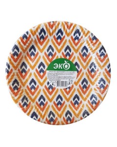 Тарелки одноразовые бумажные орнамент оранжевый с синим d 23 см 6 шт Nobrand