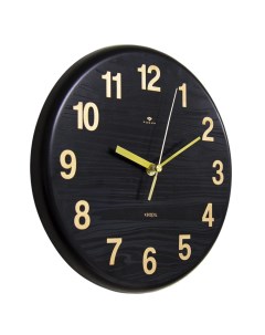 Часы из металла d 27 см черный Текстура дерева Рубин