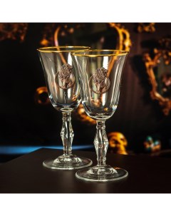 Набор бокалов для вина шампанского 2 шт с накладкой лев с гравировкой Город подарков