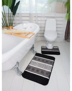 Комплект ковриков для ванной и туалета 50х80 и 50х40 черно серый Eurobano