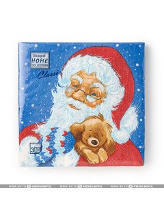 Салфетки бумажные Дед Мороз и щенок 3 слоя 33x33 20 листов Home classic