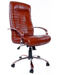 Кресло офисное Атлант Хром кожа коричневая Евростиль
