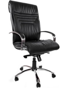 Кресло руководителя Вип Хром МБ офисное обивка кожа цвет черный Евростиль