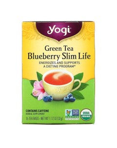 Чай в пакетиках Slim Life зеленый чай с черникой 16 пакетиков Yogi tea