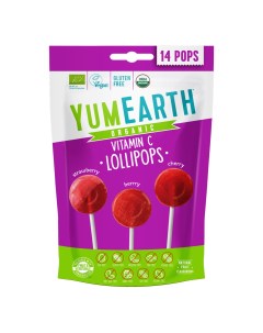 Леденцы на палочке Organic Vitamin С Lollipops органические ассорти 14 шт 87 г Yumearth