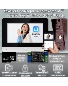 Комплект видеодомофона Olesya Wi Fi AHD1080P Full HD 310br серый Alfavision