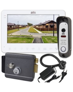 Комплект видеодомофона 7 для дома с электромеханическим замком на калитку белый Atis