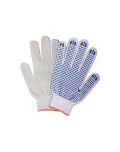 Трикотажные перчатки хлопок 3 х нитка белые 10 й класс M 23 25 гр ПВХ точка Кордленд