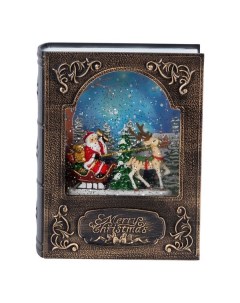 Светильник новогодний книга Дед Мороз в оленьей упряжке везёт подарки 9234 белый свет Led