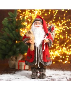 Новогодняя фигурка Дед Мороз в красной шубке с мишкой 5036029 22x22x45 см Bazar