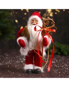 Новогодняя фигурка Дед Мороз в кафтане с мехом и узорным посохом 7856776 14x14x30 см Bazar