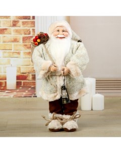 Новогодняя фигурка Дед Мороз в шубке с фонариком и гостинцами 4316762 25x25x46 см Bazar