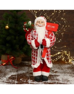 Новогодняя фигурка Дед Мороз в красной клетчатой шубе 6949621 25x25x45 см Bazar