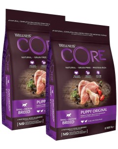 Сухой корм для собак средних пород CORE с индейкой и курицей 2 шт по 10 кг Wellness core