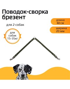 Поводок сворка для собак зеленый брезент 2 х 60 см х 20 мм Хвостатыч