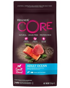 Сухой корм для собак Core Ocean Dog Adult Small Breed беззерновой с лососем 2 шт по 1 5 кг Wellness core