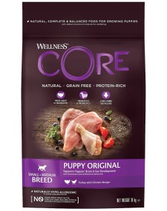 Сухой корм для щенков для мелких и средних пород индейка с курицей 10 кг Wellness core