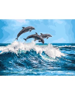 Картина по номерам на холсте 40х50 Дельфины над волной GX26749 Цветной