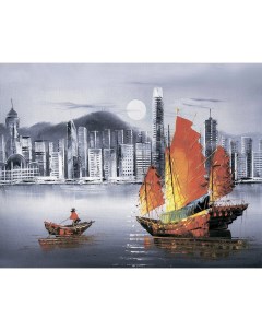 Алмазная мозаика Ночной Гонконг полн выкладка 40х50 см круглые непрозр стразы Цветной