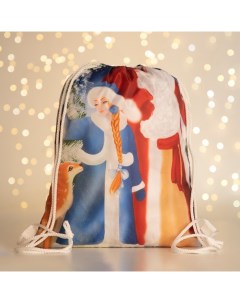 Мешок рюкзак новогодний на шнурке цвет синий разноцветный Nobrand