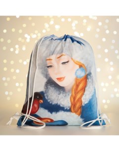 Мешок рюкзак новогодний на шнурке цвет голубой разноцветный Nobrand