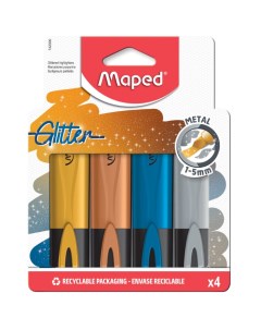 Маркер текстовыделитель FluoPeps Glitter 1 5мм с блестками 4 цвета металлик 12 уп Maped