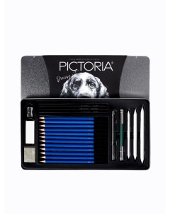 Набор чернографитных карандашей для скетчинга 23шт металлическая коробка Pictoria