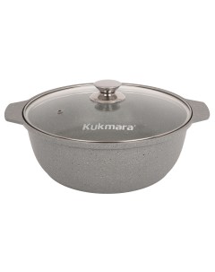 Кастрюля жаровня литая 5 0л стеклянная крышка светлый мрамор Kukmara