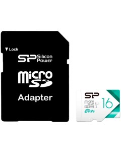 Карта памяти MicroSDHC 16GB SP016GBSTHBU1V21SP Elite Class 10 UHS I U1 100Mb s SD адаптер Silicon power