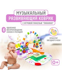 Развивающий музыкальный коврик для новорожденных с проектором и Bluetooth розовый Solmax