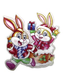Новогодняя наклейка два кролика с подарками 15306 1шт Merry christmas