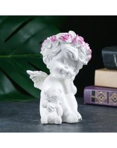 Фигура Ангел с мишкой перламутр 13х10х8см Хорошие сувениры