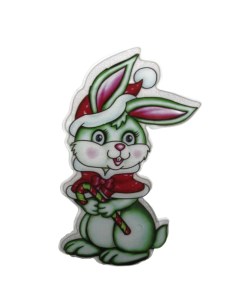Новогодняя наклейка зеленый кролик с леденцом 15310 1шт Merry christmas