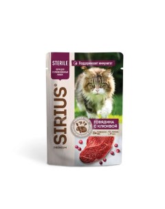 Влажный корм для кошек для стерилизованных говядина с клюквой 85 г Сириус