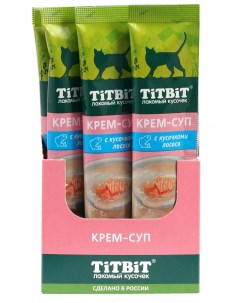 Лакомство для кошек Крем суп с кусочками лосося 16 шт по 10 г Titbit