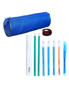 Набор канцелярский 10 предметов пенал тубус 65 х 210 мм ручки 4 штуки цвет синий линейка 15 см точил Calligrata
