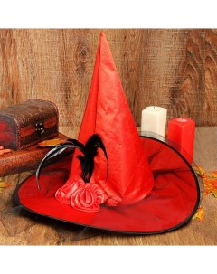 Шляпа ведьмочка с фатой красный Сима-ленд