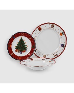 Набор тарелок Red Christmas 3 вида на 1 персону Porcelana bogucice
