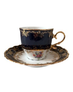 Чашка с блюдцем высокая Офелия Кобальтовый цветок Thun 1794