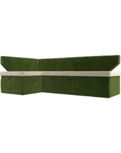 Кухонный угловой диван Омура микровельвет бежевый зеленый левый угол 113213L Лига диванов