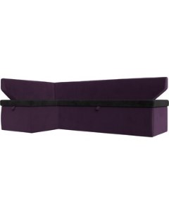 Кухонный угловой диван Омура велюр черный фиолетовый левый угол 113210L Лига диванов